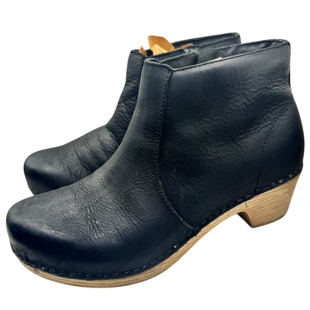 Dansko Maria Milled Nubuck Black Zip Up Ankle Booties 36/6 Shoes Clogs Leather